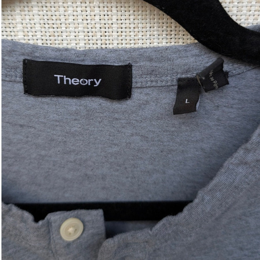 Theory Gray Long Sleeve Henley Button Shirt Top, size L