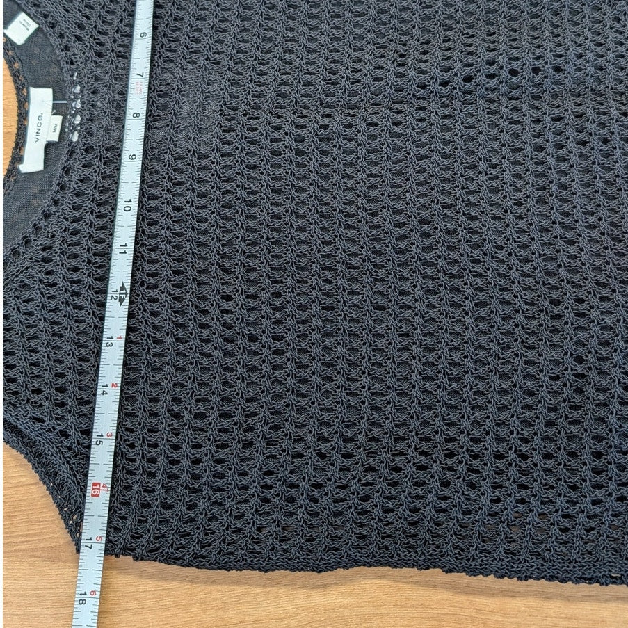 Vince Tank Womens M Black Cotton Knit Crochet Sleeveless Round Neck