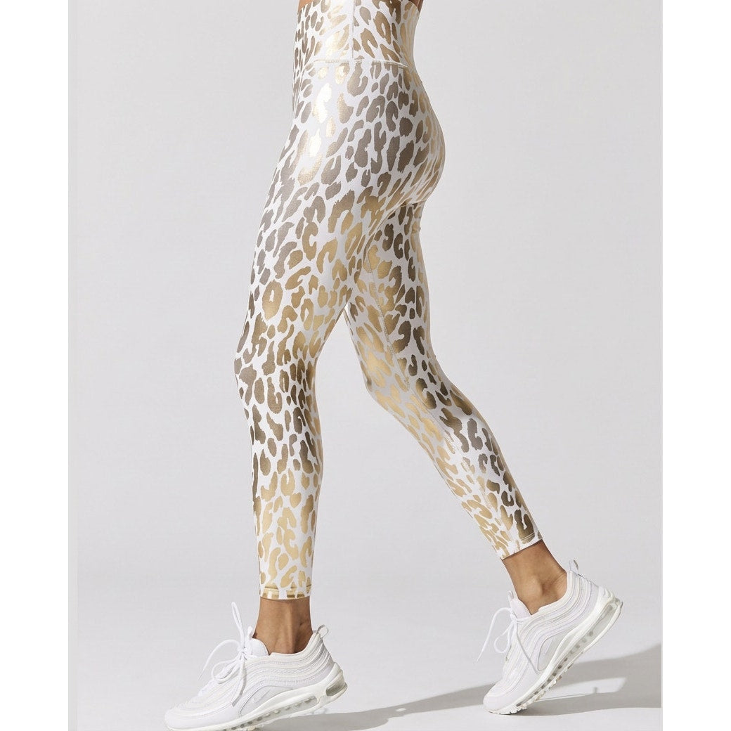 Carbon38 White/Gold Animal Print High-rise Cropped Leggings, size L