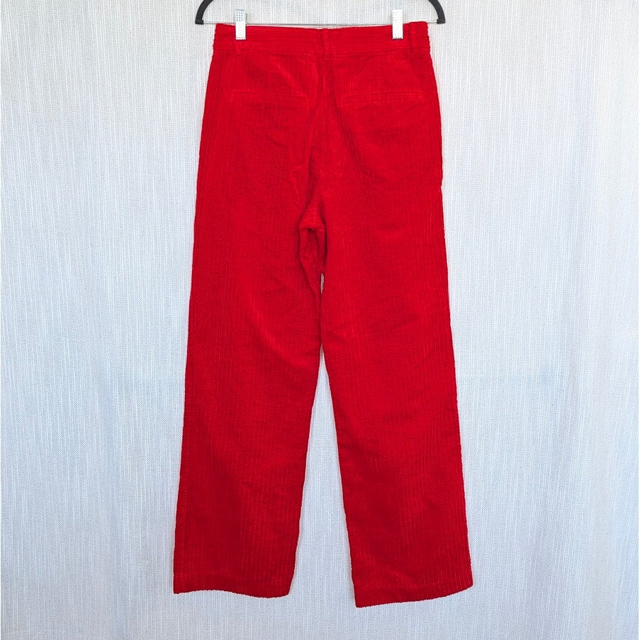 Zara 1255/507/600 Cord Pants Womens S Red High-rise Straight Full Length NWOT