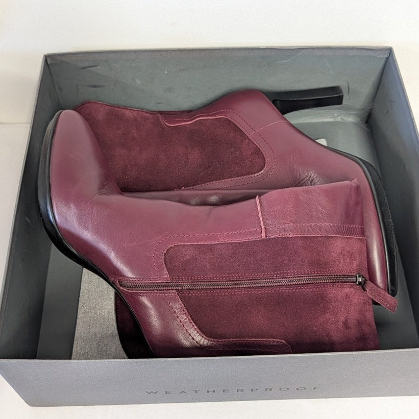 Aquatalia Wine Burgundy Leather Suede Knee-High Boots Womens 10 High Heel