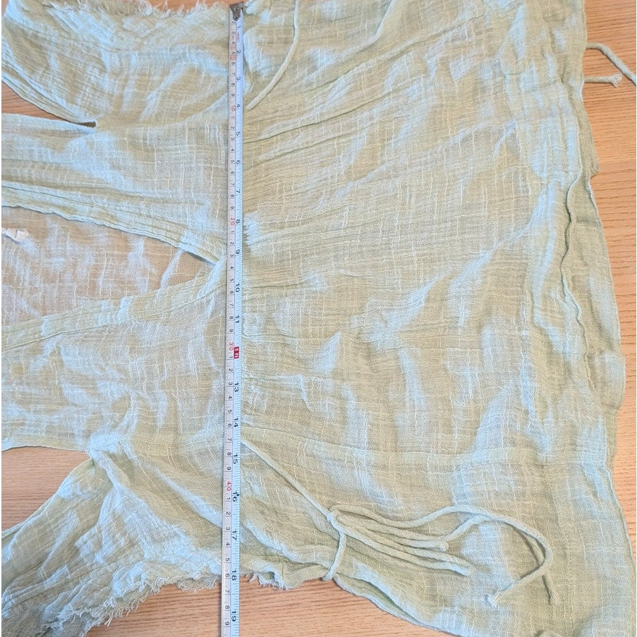FP One Gauze Indus Top Womens S Mint Sheer V-neck Babydoll High Waist