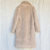 MATU Coat Womens S Beige Wool Faux Fur Teddy Long Sleeve Straight Cut Midi Long