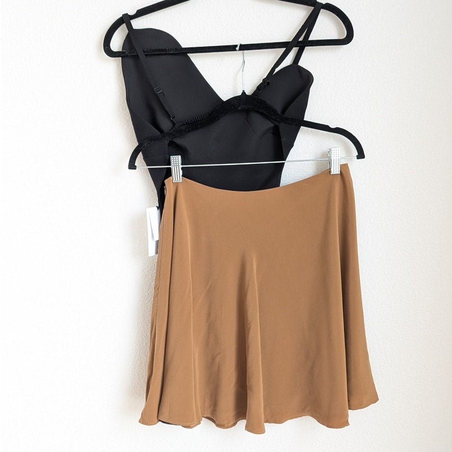 NWT FILIARMI Black/Brown Fauna Silk Sleeveless Short Dress/Set, size 4