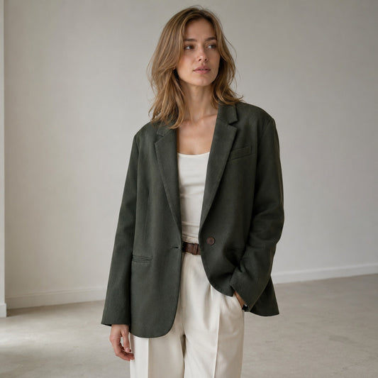 Vince Blazer Womens 8 Green Textured Relaxed Single-breasted Long Sleeve