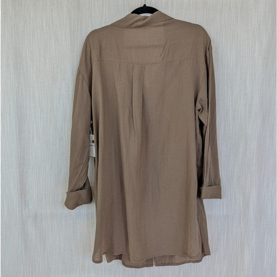 Nordstrom Oversized Cover-Up Shirt Dress Womens M Olive Covert Long Sleeve NWT