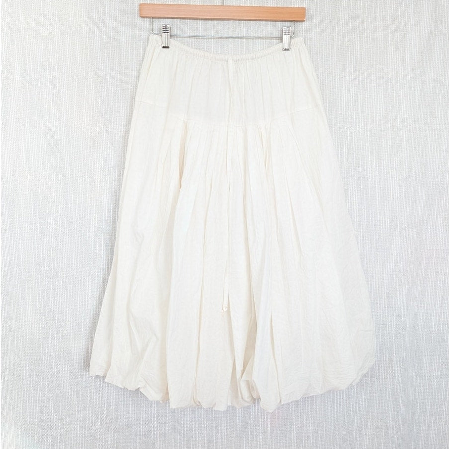 Chan Luu Million Pleats Bubble Skirt Womens 1/S White Cotton Drop Waist Midi