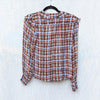 Anthropologie Maeve Laila Chiffon Ruffle Plaid Long Sleeve Wrap Blouse, size 4