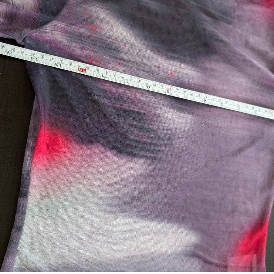 MIAOU Sheer Mesh Crewneck Long Sleeve Tee in Motion Pink, size S