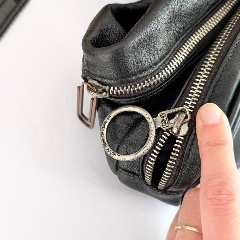 Off-White Logo Print Belt Black Leather Italy Bag Fanny Pack