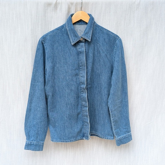 Non Blue Denim Long Sleeve Snap Shirt Track Jacket Washed, size M