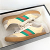 Gucci G74 Web Low Sneakers 6.5M/8.5W/EU40 Oatmeal Striped Suede Logo Lace Up