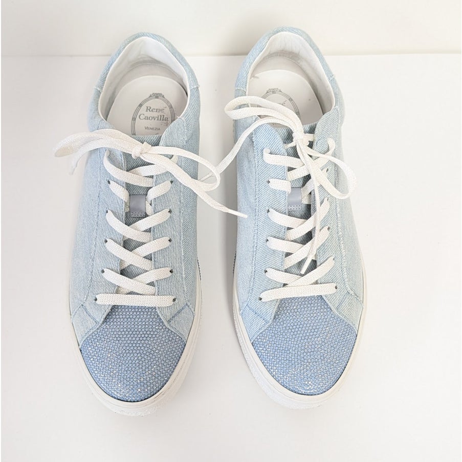 Rene Caovilla Denim Crystal-embellished Sneakers Womens EU 40/US 10 Blue Low Top