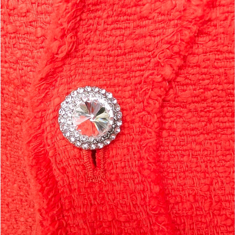 Zara Blazer Womens S Coral Tweed Gems Button Double-breasted Long Sleeve