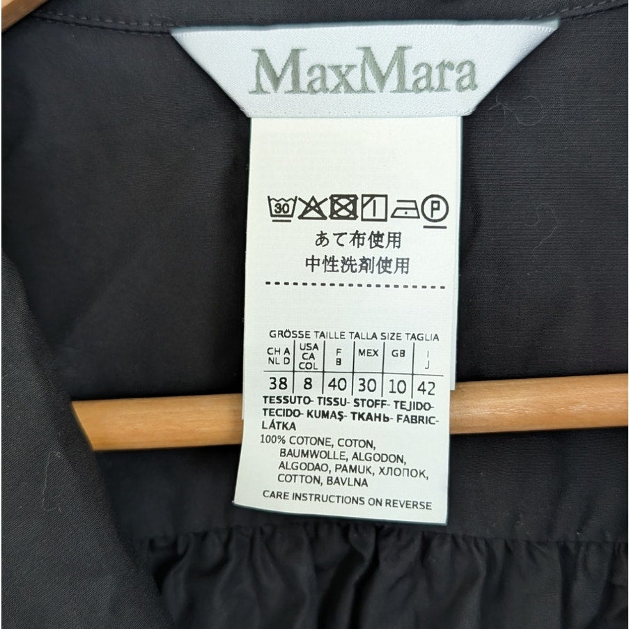 Max Mara Fedora Tasseled Cotton Poplin Shirt Midi Dress Womens 8 Black Relaxed