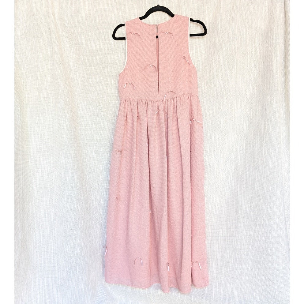 Dream Sister Jane Pink Bow Embellished Sleeveless Midi Dress, size S