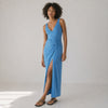 Rebecca Taylor Twist Modal Front Maxi Dress Womens M Blue Sleeveless V-neck NWT
