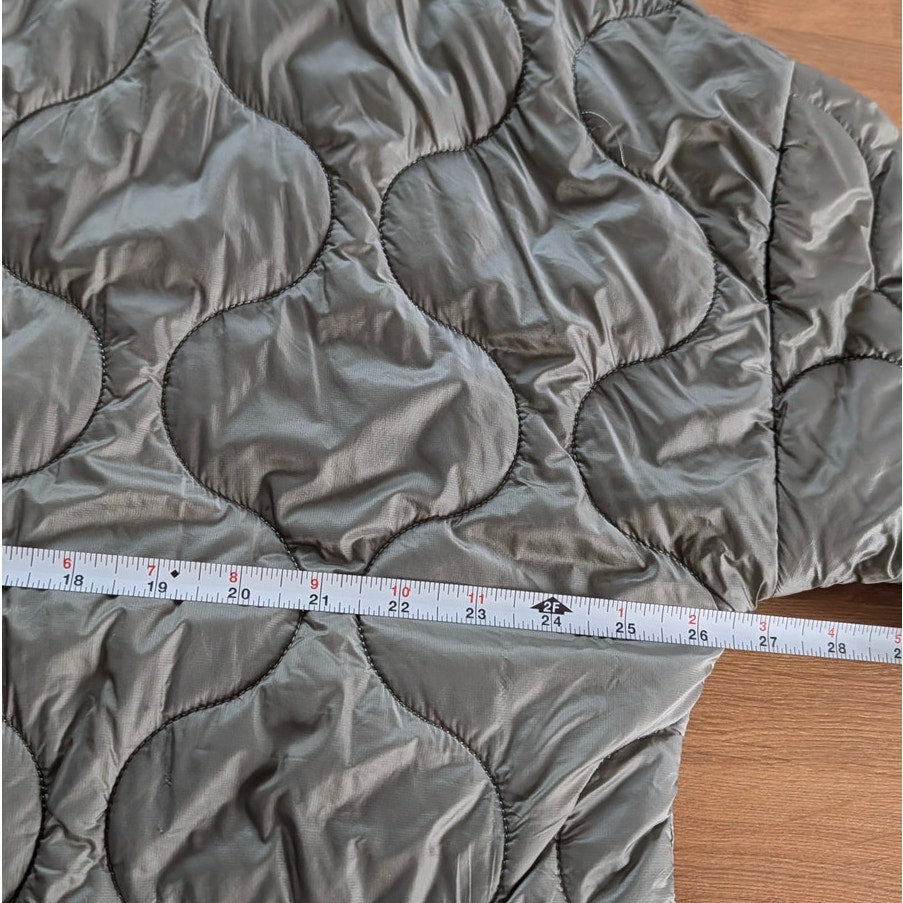 Carbon38 Long Quilted Trench Coat Jacket Women Sz S Olive Nylon Snap Front FA22