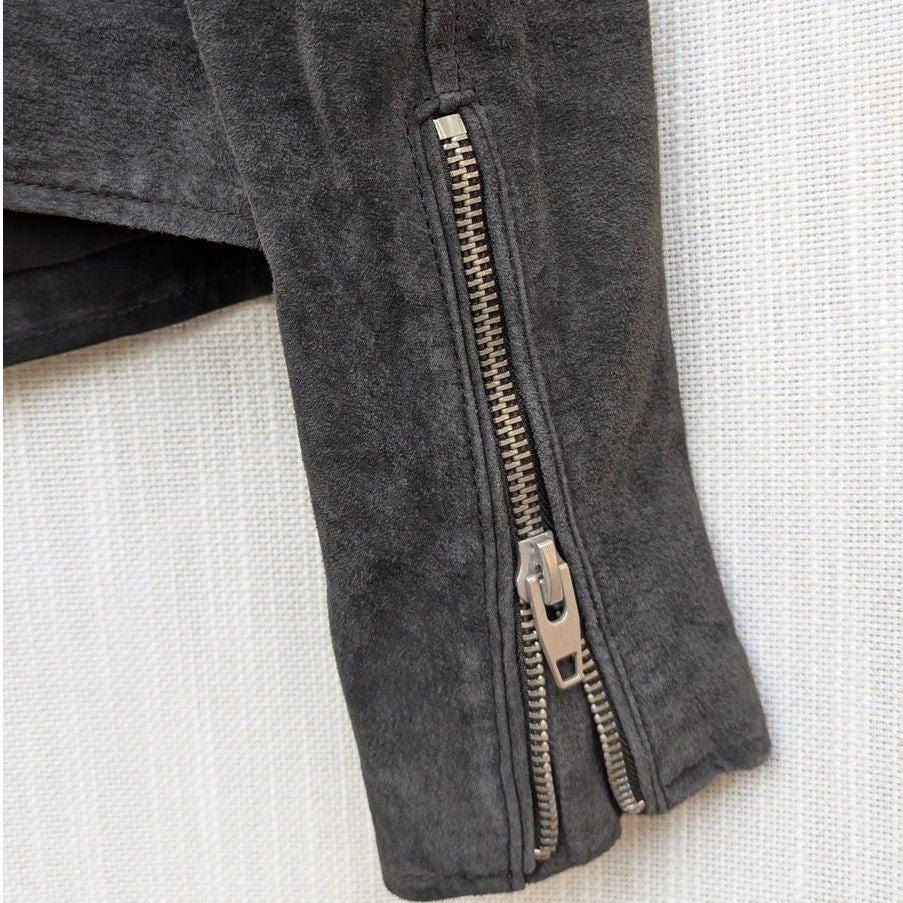 SL8 Blank NYC Gray Suede Leather Moto Biker Full Zip Long Sleeve Cropped Jacket, size XS