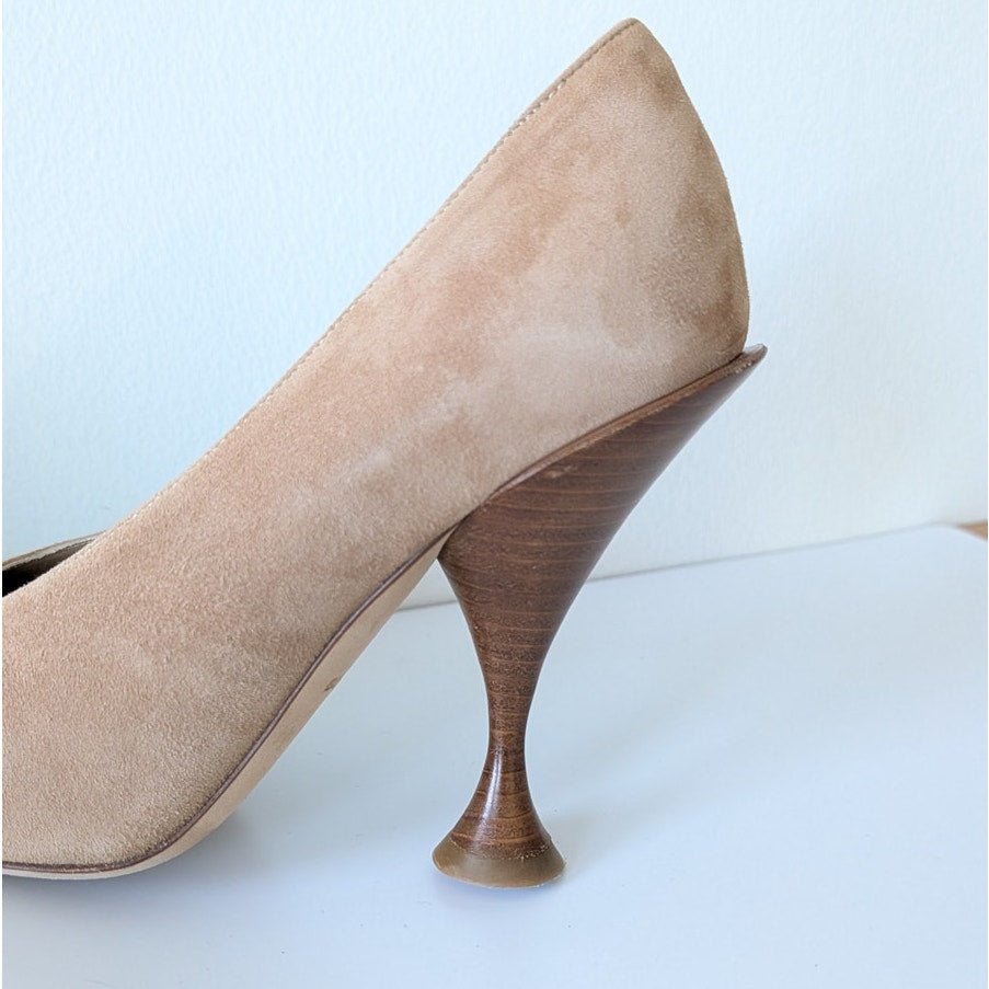 Burberry Leather Suede Pointed Toe Pumps Womens EU 39.5/US 9.5 Beige High Heel