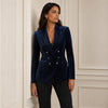 White House Black Market Double-Breasted Velvet Blazer Womens 4 Navy Long Sleeve