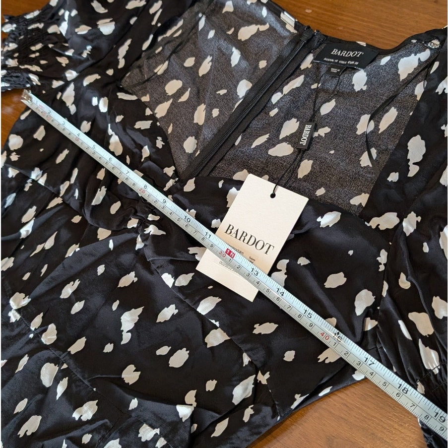 NWT Bardot Millie Black Abstract Spot Short Sleeve Midi Maxi Dress, size 6/S