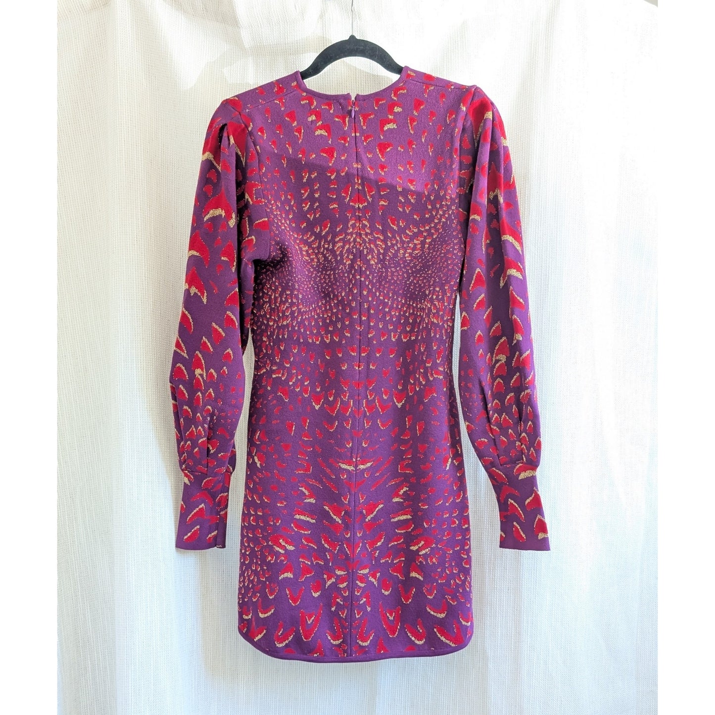 Hayley Menzies Purple Printed Long Sleeve Knit Mini Sweater Dress, size M