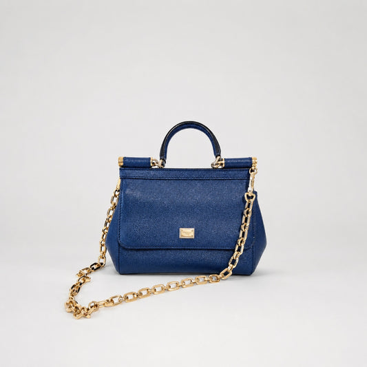 Dolce & Gabbana Leather Miss Sicily Top Handle Small Bag in Blue