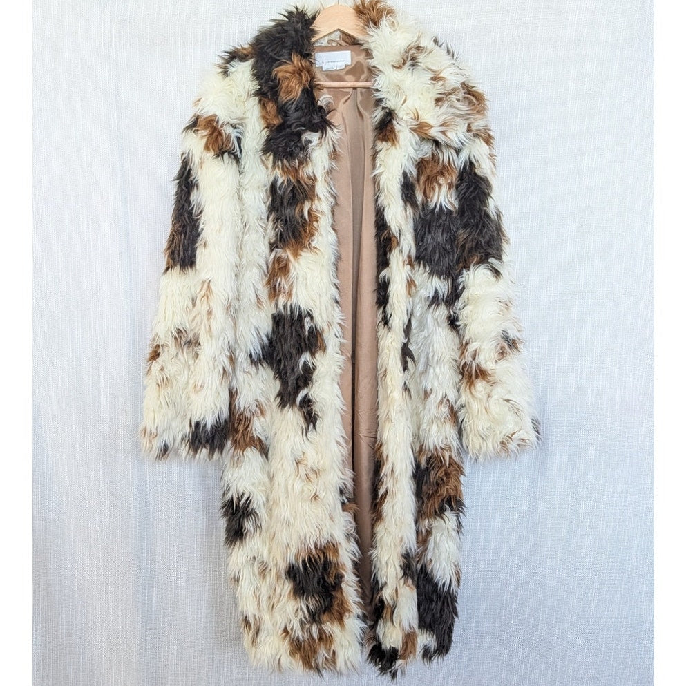By Anthropologie Long Shaggy Fur Long Coat Womens S Relaxed Long Sleeve