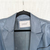 Common Leisure Power Blazer Suit Jacket Womens S Gray Blue Leather Oversized