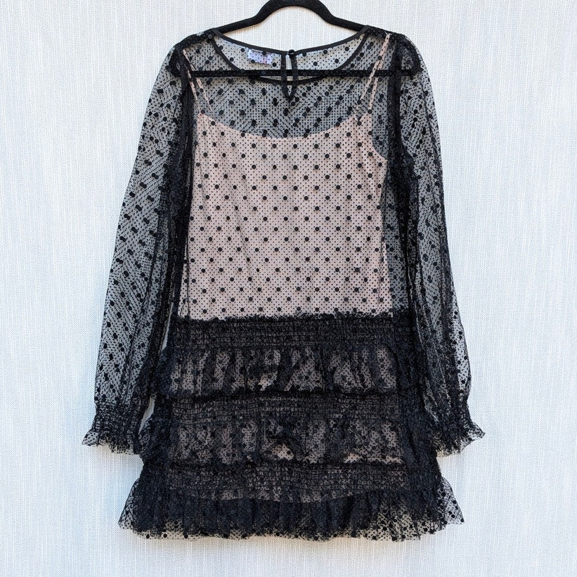 Red Valentino by Valentino Dress Womens IT 48/US 12 Black Tulle Tiered Dot Mini