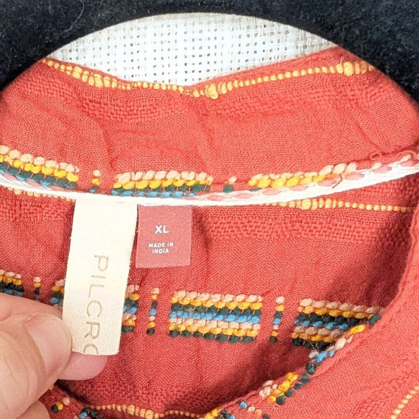 Anthropologie Pilcro The Bella Femme Buttondown Shirt Womens XL Embroidered