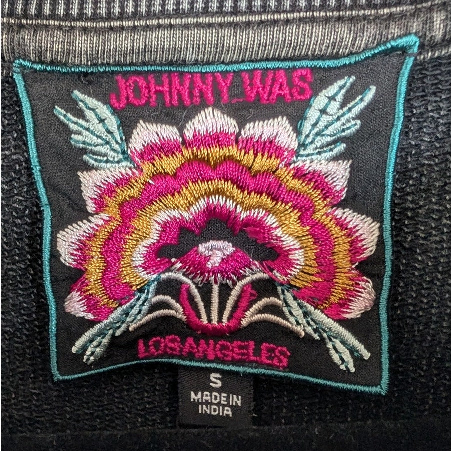 Johnny Was French Terry Beaded Sweatshirt Womens S Charcoal Heather Crewneck