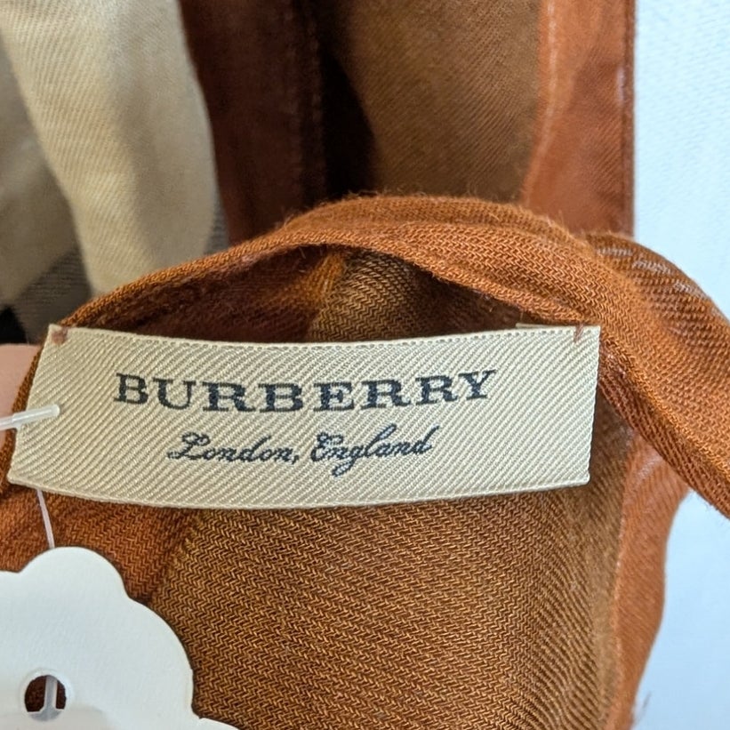 Burberry Brit Sheer Mega Check Cashmere Blend Scarf Brown Beige