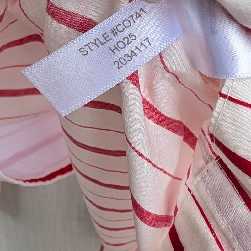 J.Crew Pajama Set in Cotton Poplin Womens M Ivory/Red Stripe Shirt & Pants NWOT