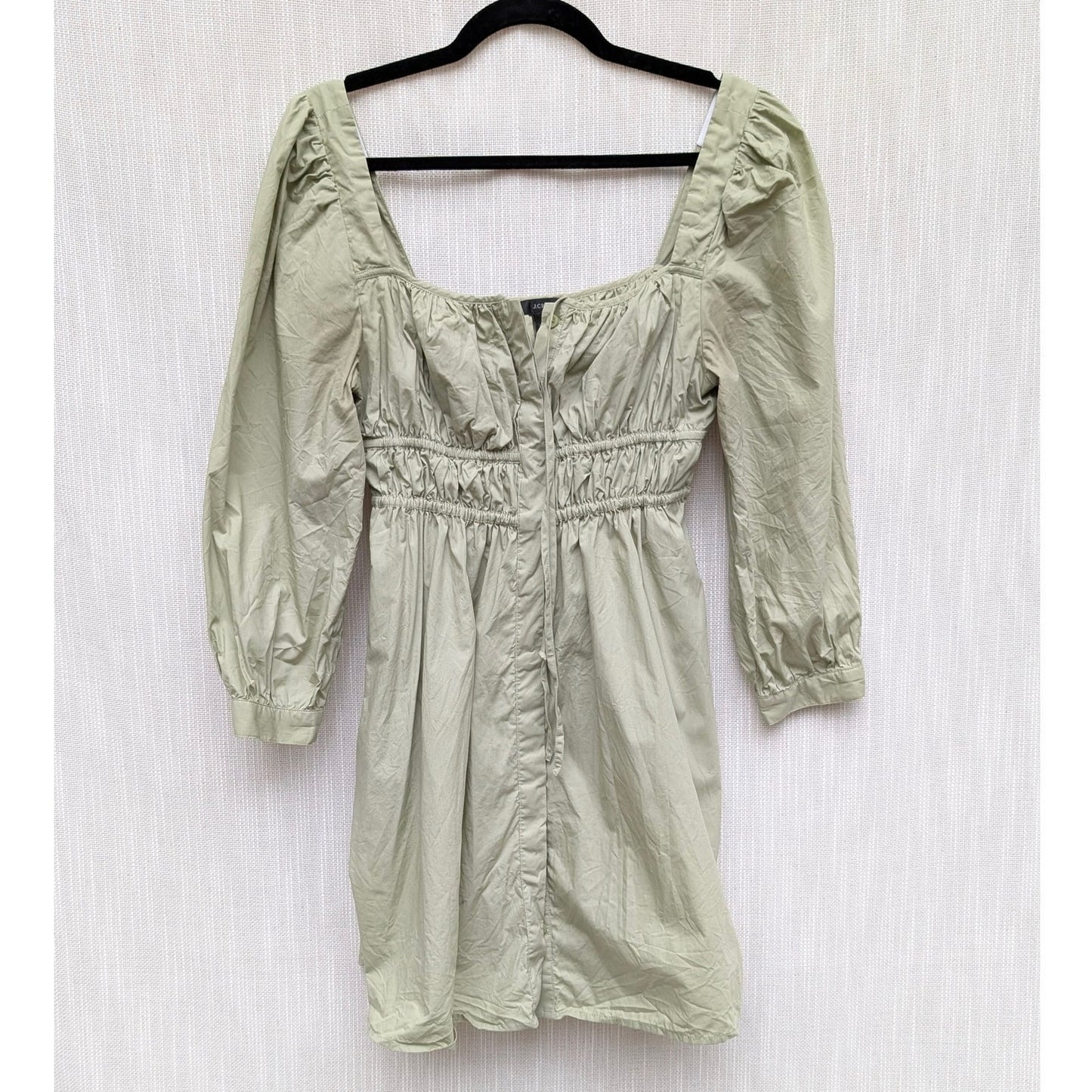 J.Crew Dress Womens 8P Green Cinched-waist Cotton Poplin Long Sleeve Mini