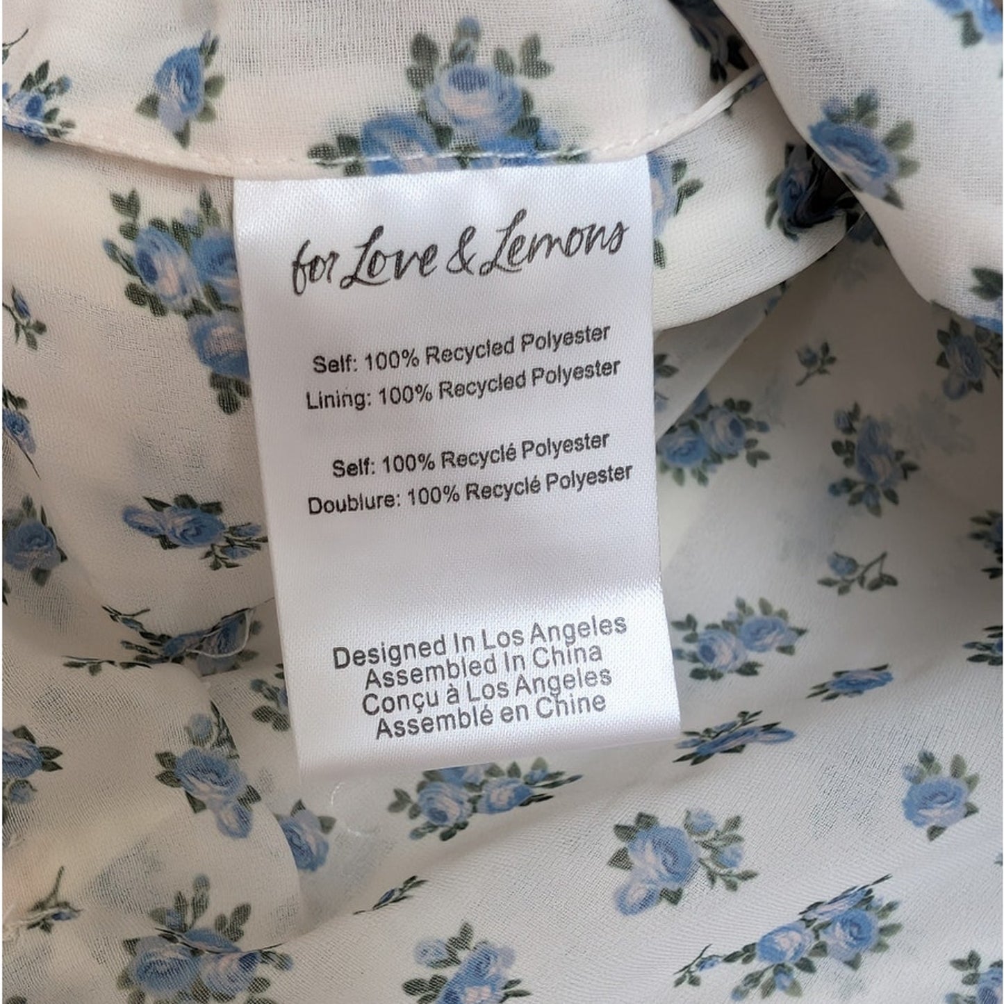 NWOT For Love & Lemons White Floral Chiffon Chateau Short Sleeve Top, size XS