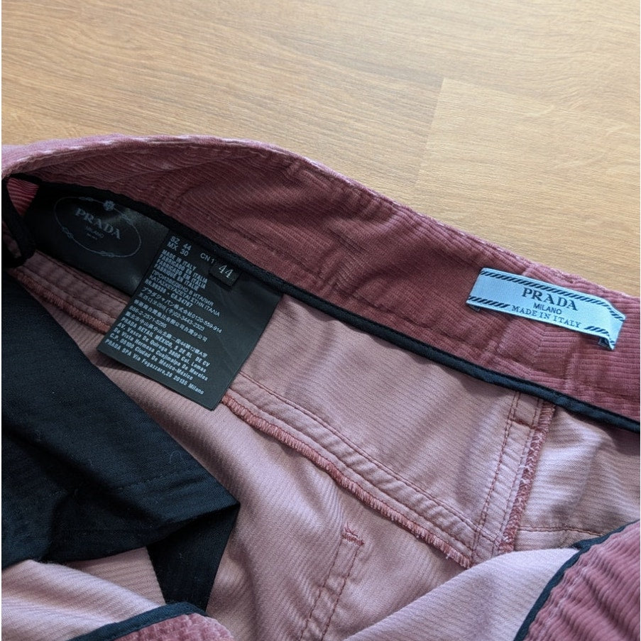 Prada Dusty Corduroy Straight-Leg Pants Womens IT 44/US 8 Rose Pink High-rise