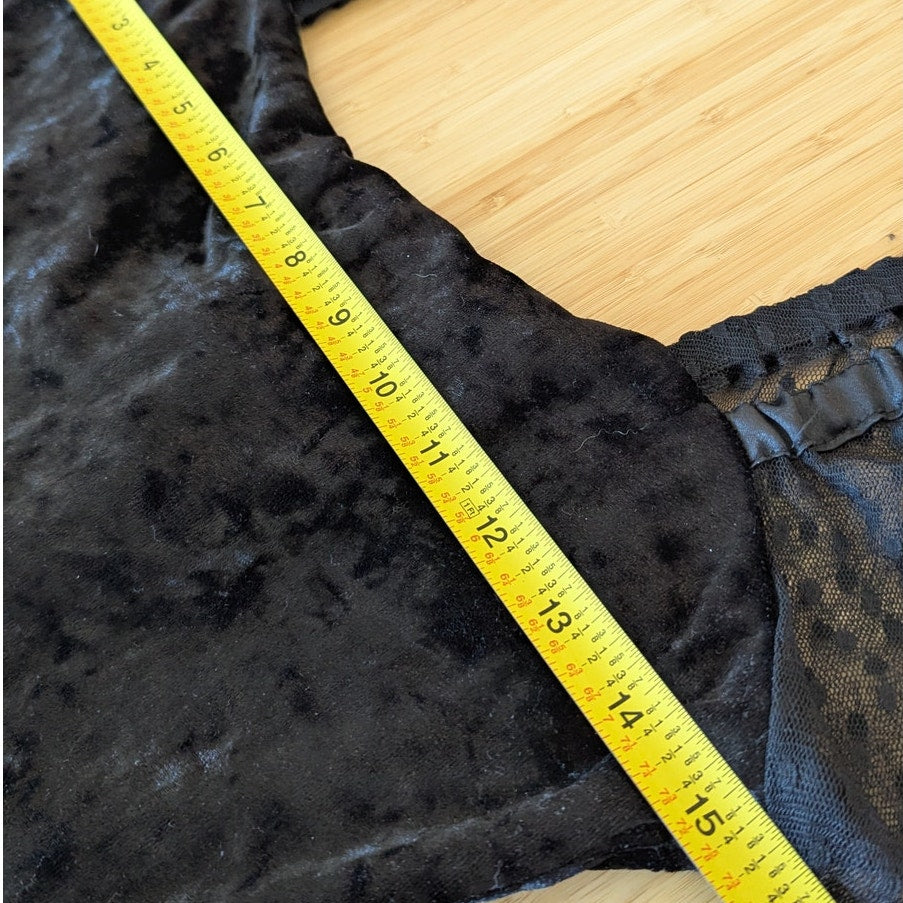 Anthropologie Porridge Black Velvet Lace Tie-Back Blouse Long Sleeve Top, sz XS