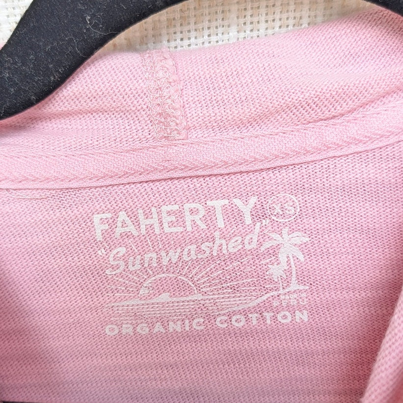 Faherty Sunwashed Slub Hoodie Womens XS Pink Relaxed Cotton Sweatshirt