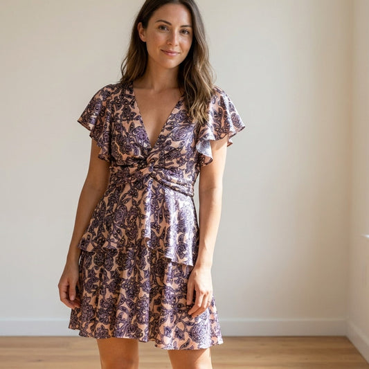A.L.C. Viera Pink/Purple Floral Print Twist-Front Silk Mini Dress, size 0