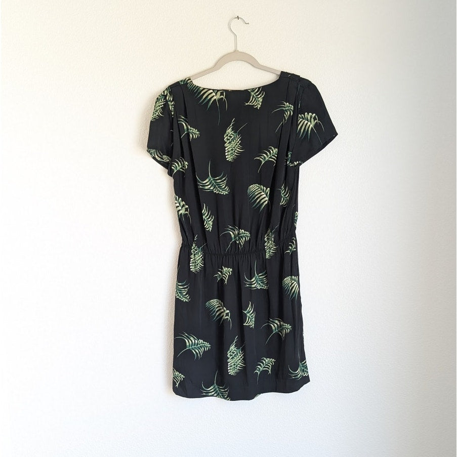 MOMONI Black Floral Print Silk Blend Short Sleeve Short Mini Dress, size S