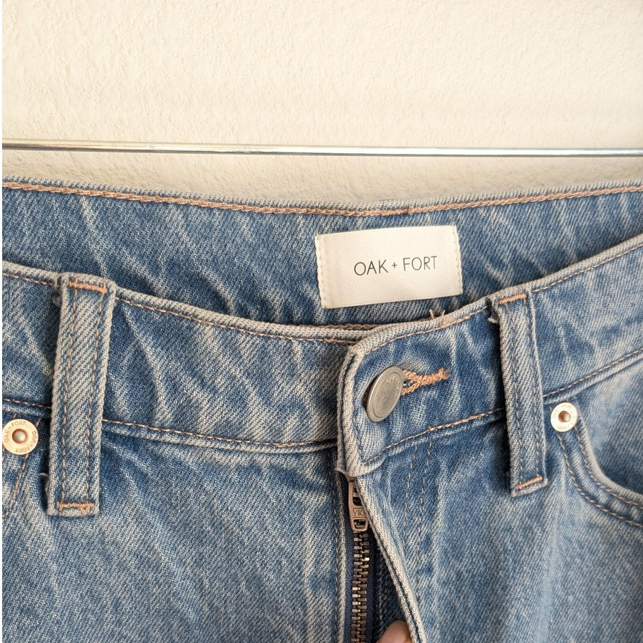 Oak + Fort Blue Denim Straight Leg Relaxed Fit Jeans in medium Stone, size 27