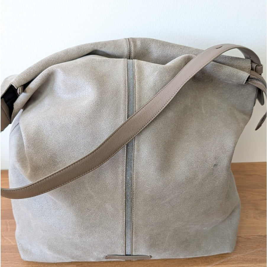 Brunello Cucinelli Monili Buffered Leather Hobo Shoulder Bag