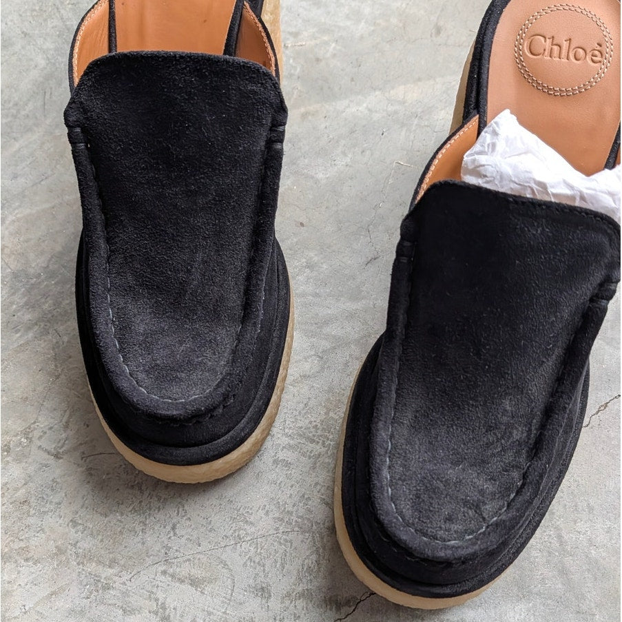 Chloé Jamie Heel Mules Womens IT 40/US9 Black Leather Suede Platform Slip On