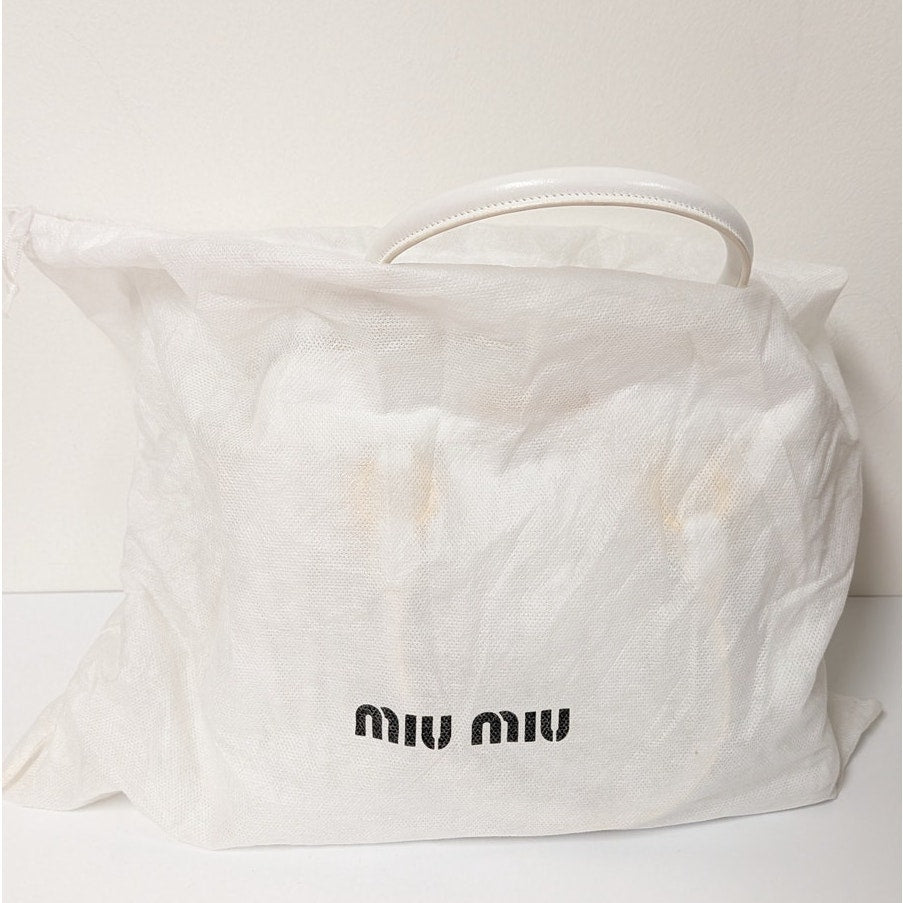 Miu Miu Matelassé Leather Handbag in White Quilted Logo Crossbody Strap
