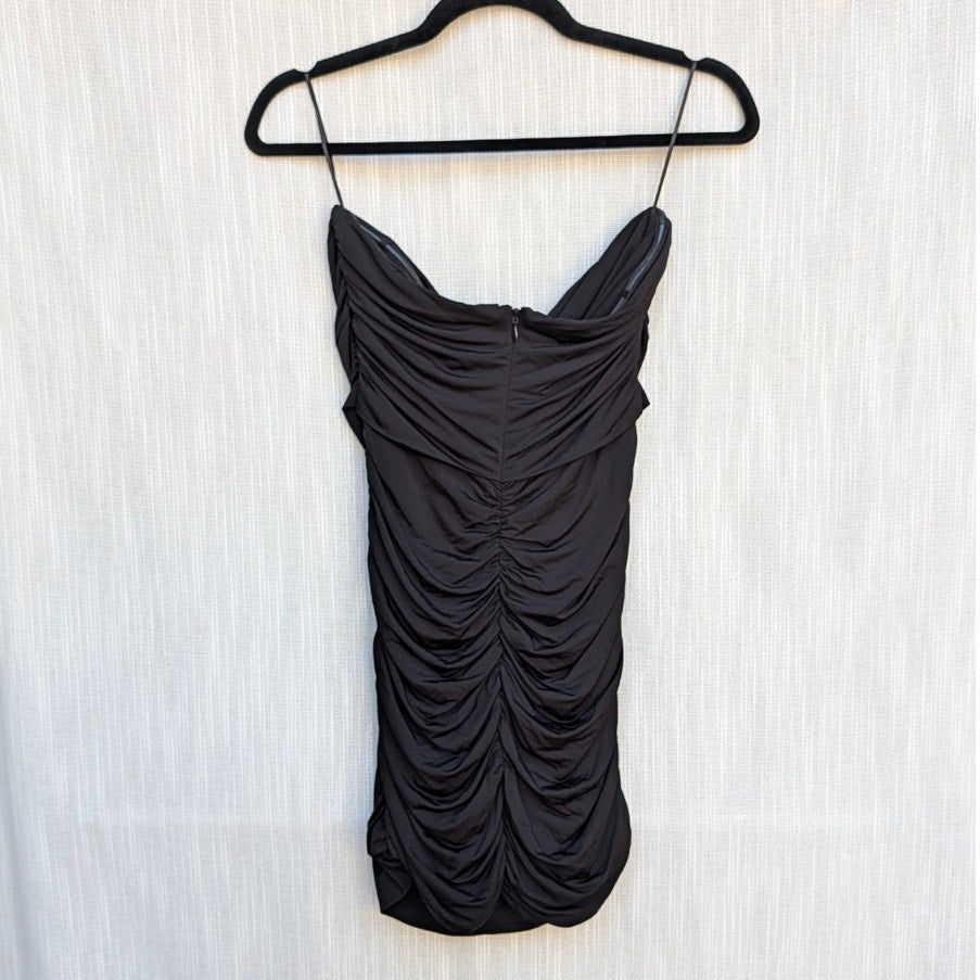 Anine Bing Gathered Ravine Mini Dress Womens M Black Sleeveless Bodycon