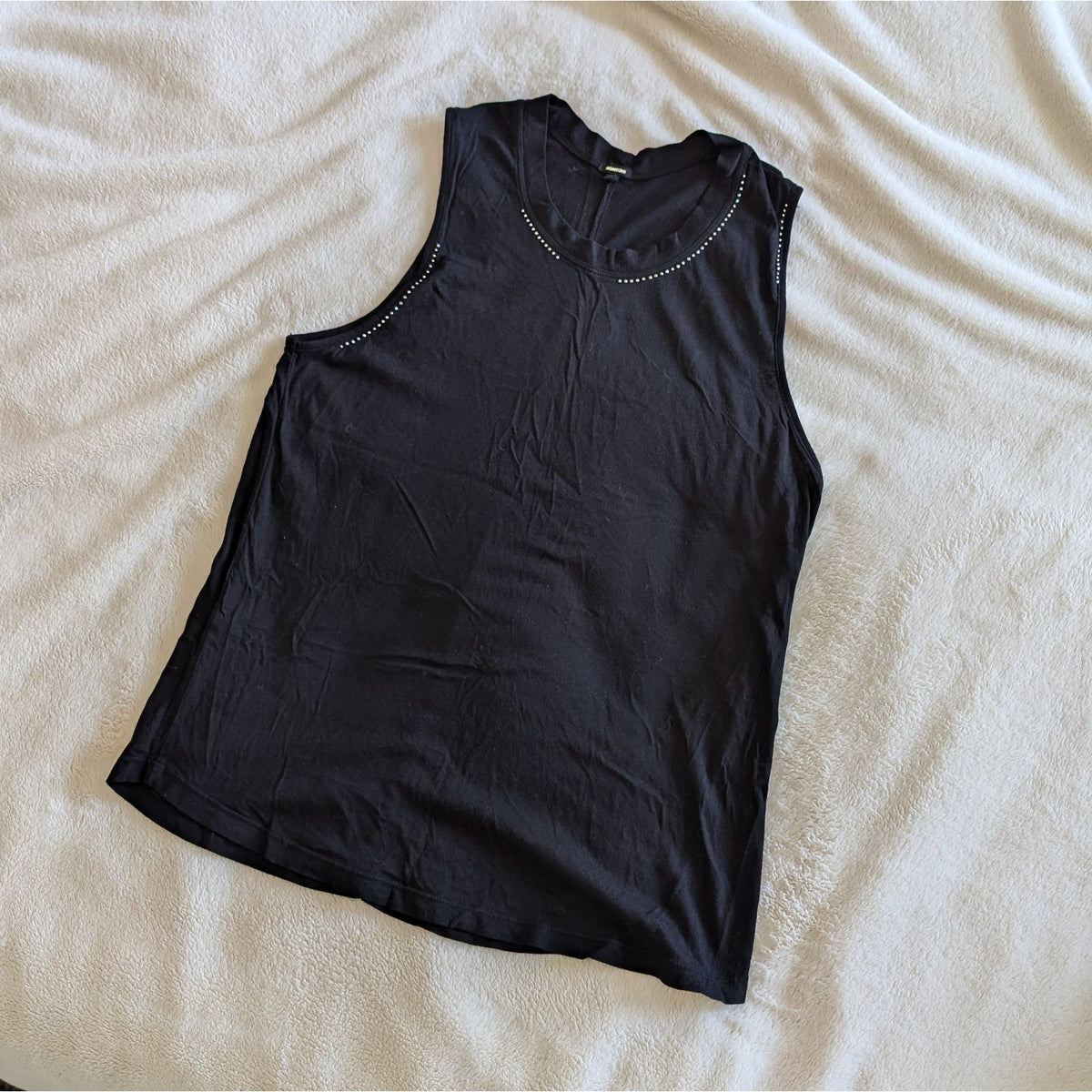 Monrow (Revolve) Embellished 100% Cotton Stretchy Black Tank Top, size XS