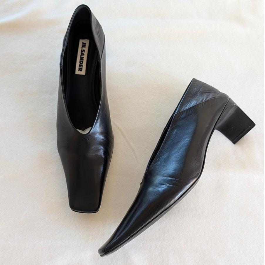 Jil Sander Tripon Pumps Womens EU 39.5/ US 9.5 Leather Court Square Toe Slip On