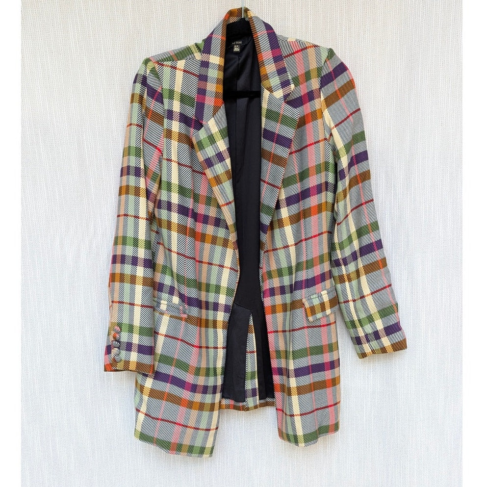 AFRM Britt Blazer Womens M Multi Rainbow Checked Long Sleeve Open Front
